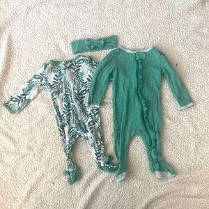 Pair of Cloud Island onesies with headband — 0-3 mos